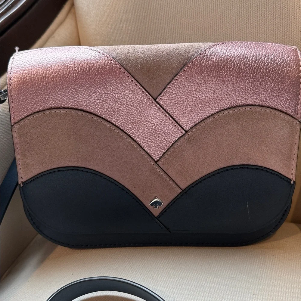 Pink and Black Crossbody Bag Kate Spade Blue Leather suede purse handbag gold